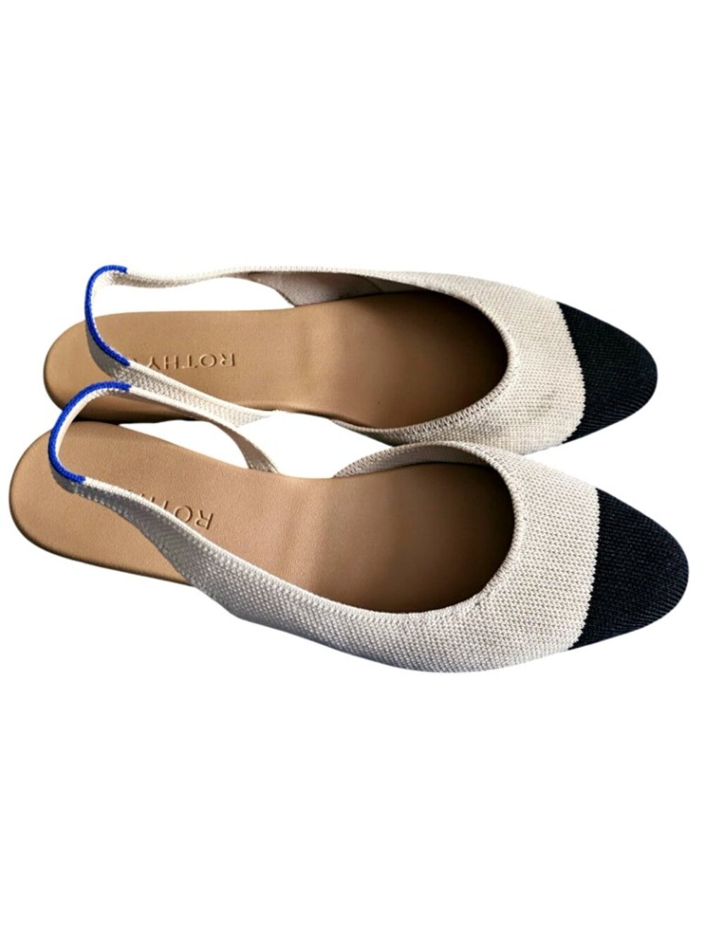 Rothys Womens Pointed Toe Slingback Flats Beige & Black Size 8 Sustainable Knit - Picture 4 of 11